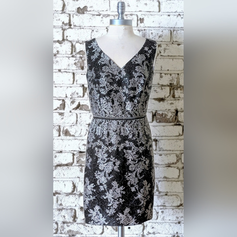 🌟 LUXURY | David Meister $518 Sequin Floral Lace Cocktail Dress | Size 12 🌟